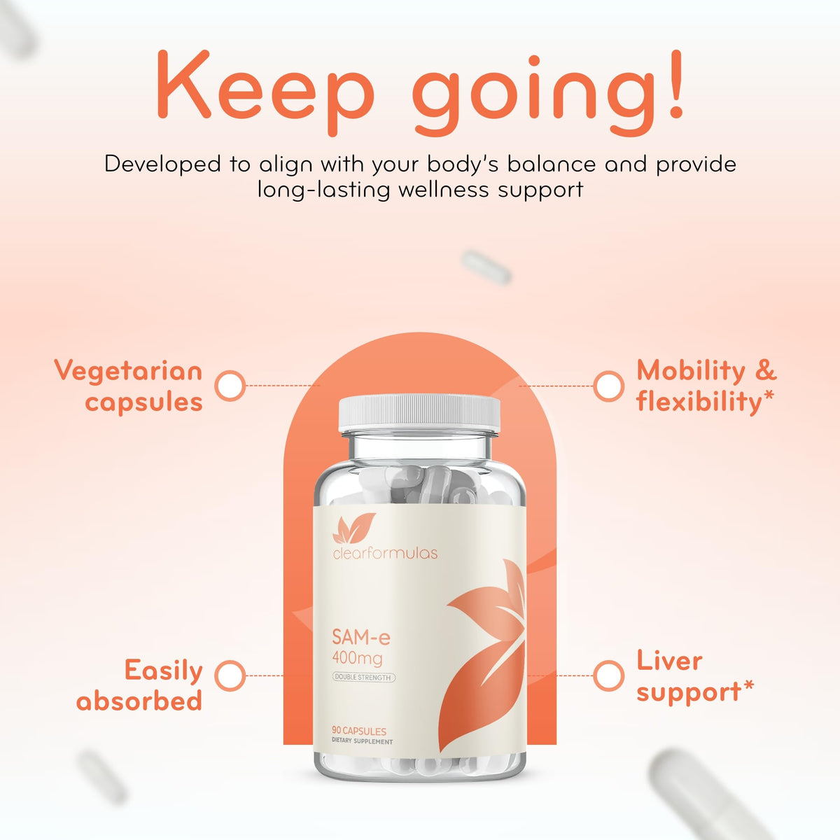 Clear Formulas SAM-e 400mg, ingrédients listés sur l'emballage