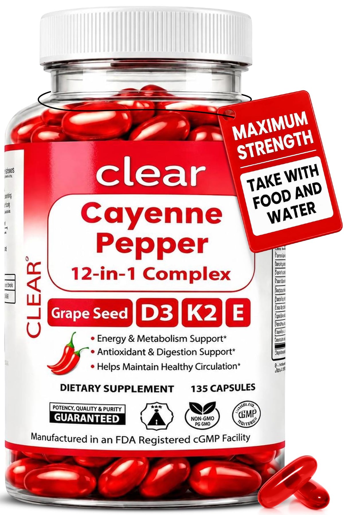 Clear Probiotics Complément Alimentaire Cayenne 300mg gélules devant un fond neutre