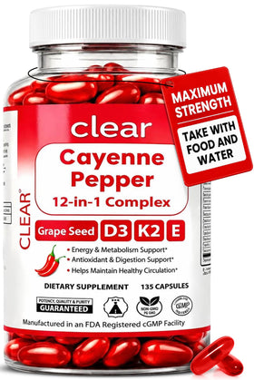 Clear Probiotics Complément Alimentaire Cayenne 300mg gélules devant un fond neutre