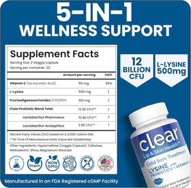 Clear Probiotics L-Lysine 3 Mois emballage et contenu