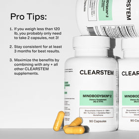 CLEARSTEM MINDBODYSKIN complément alimentaire 90 capsules à côté d'autres suppléments