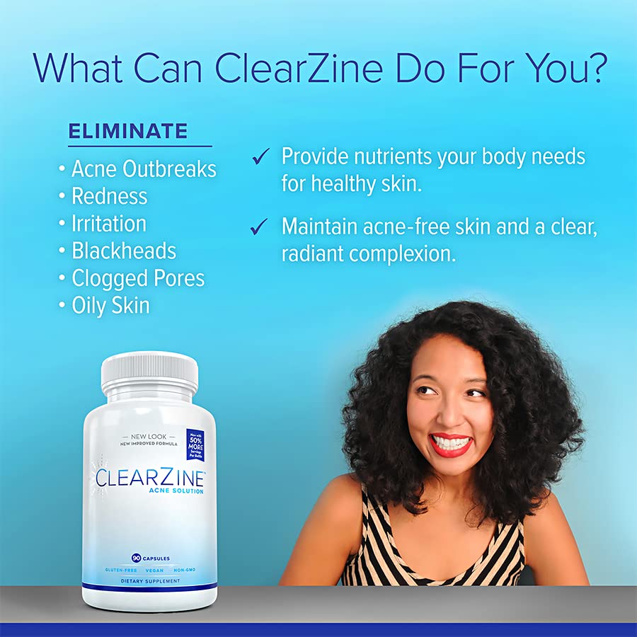 ClearZine Complément Alimentaire Anti-Acné 90 Capsules avec étiquette
