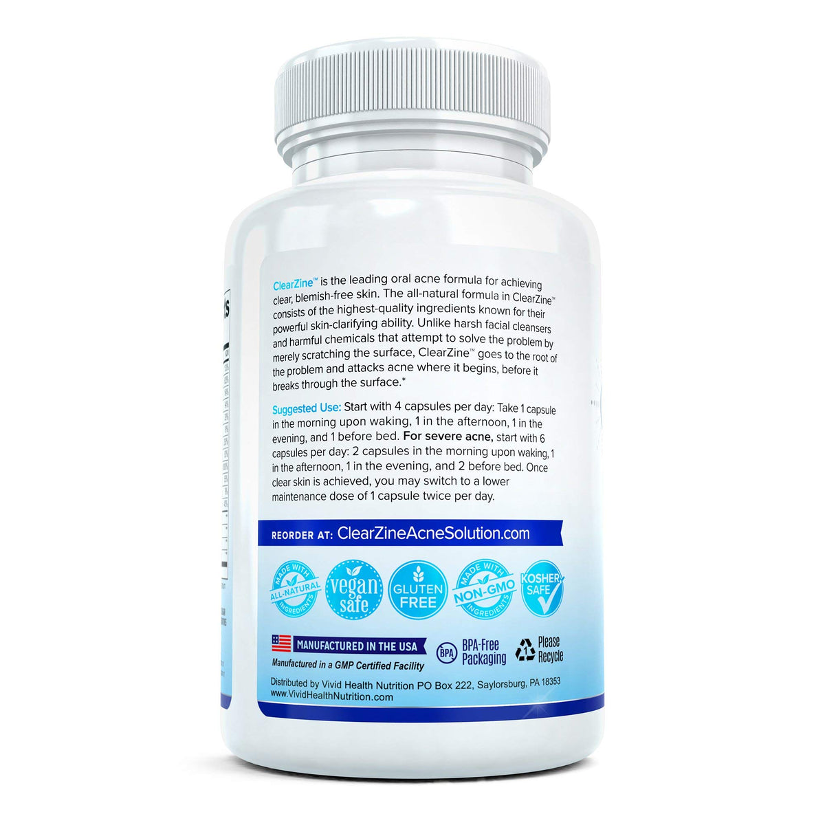 ClearZine Complément Alimentaire Anti-Acné 90 Capsules ouvertes