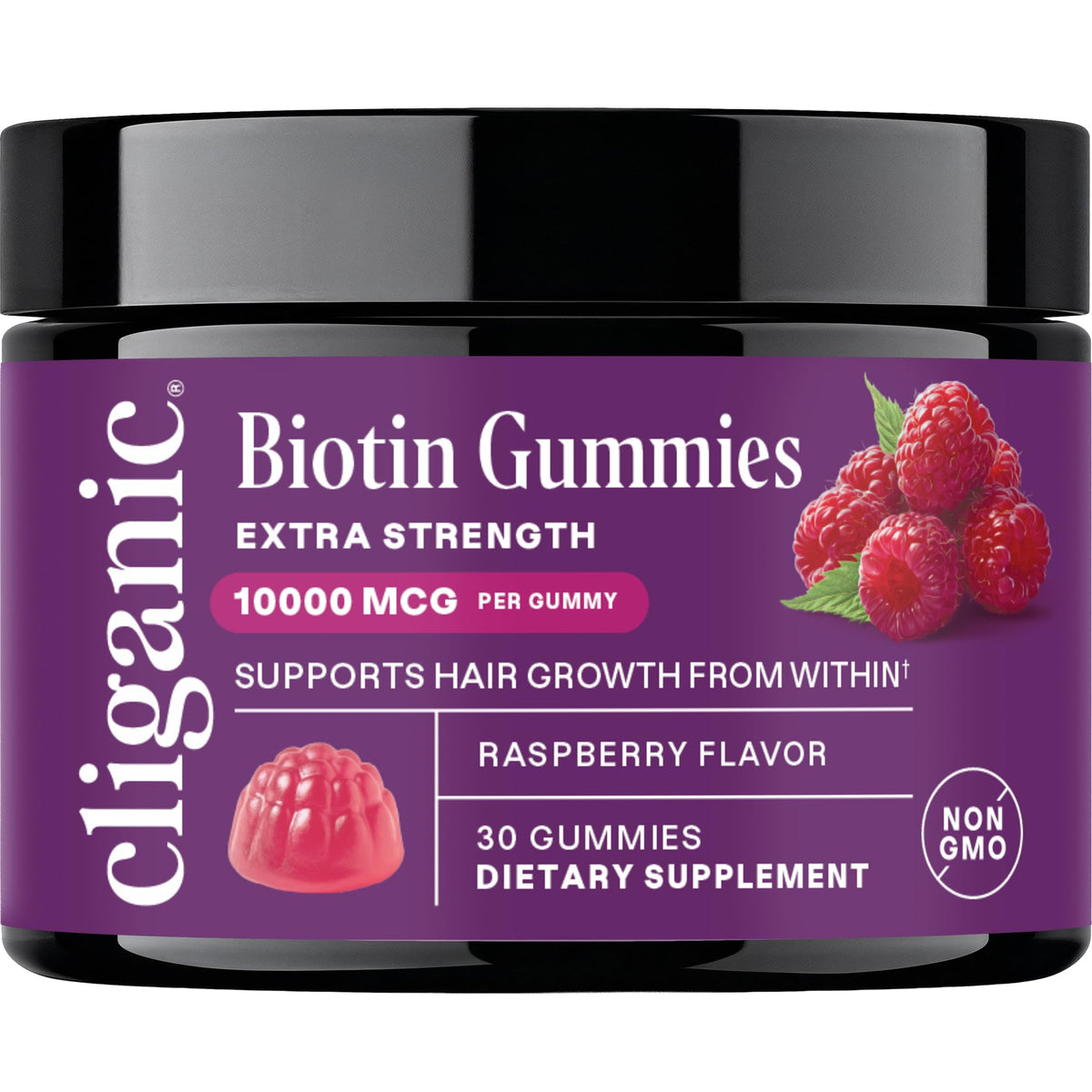 Cliganic gummies biotine extra fortes framboise, vue de face