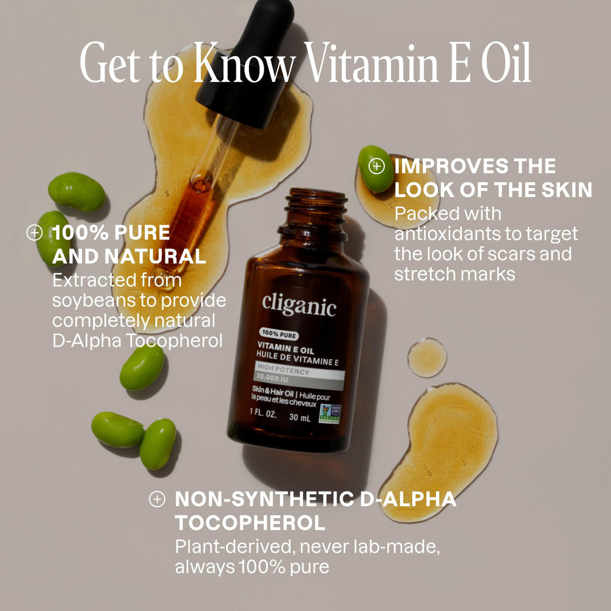 Cliganic Huile de Vitamine E Pure 60 000 UI 132g vue de dos