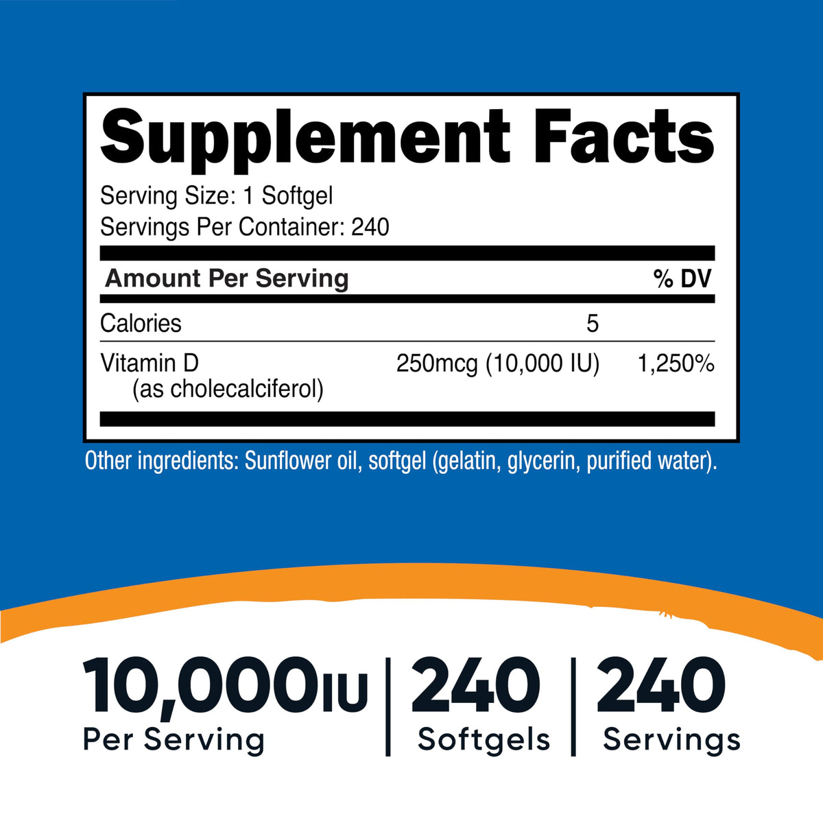 Close-up de la capsule de Vitamine D3 Nutricost 10 000 UI