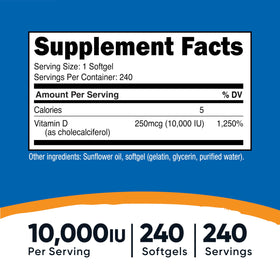 Close-up de la capsule de Vitamine D3 Nutricost 10 000 UI
