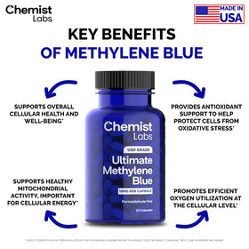 Close-up of a single Chemist Labs Methylene Blue 10mg capsule