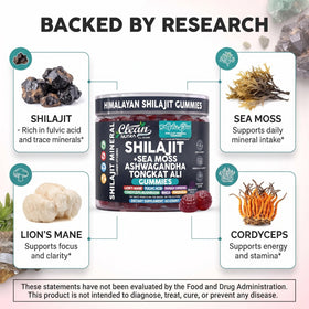 Close-up of Alpha Glow Shilajit Gummies with ingredients