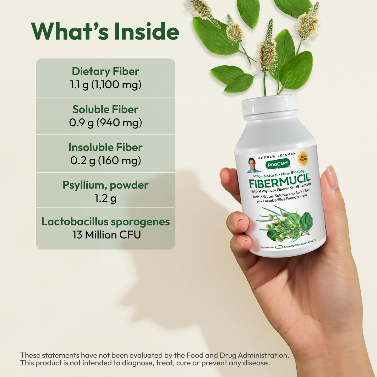 Close-up of Fibermucil Psyllium Husk capsules