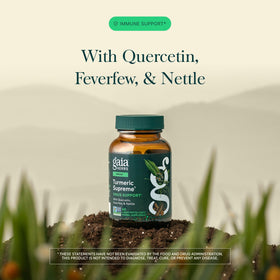 Close-up of Gaia Herbs Turmeric capsules