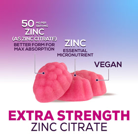 Close-up of Health Nutrition Naturals Zinc Gummies in berry flavor