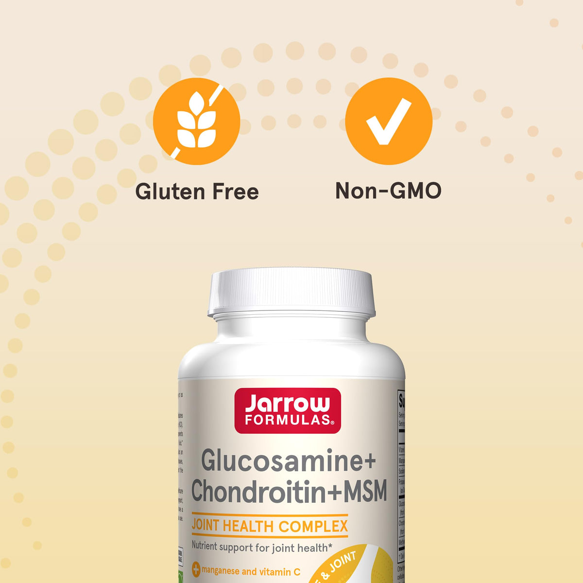 Close-up of Jarrow Formulas Glucosamine Chondroitin MSM capsules