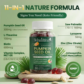 Close-up of Mulittea Gummies packaging showing ingredients