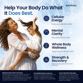 Close-up of Nutricel Methylene Blue Capsules with Glycine and Creatine