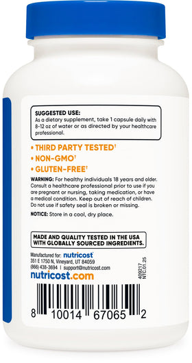Close-up of Nutricost L-Carnosine 120 capsules
