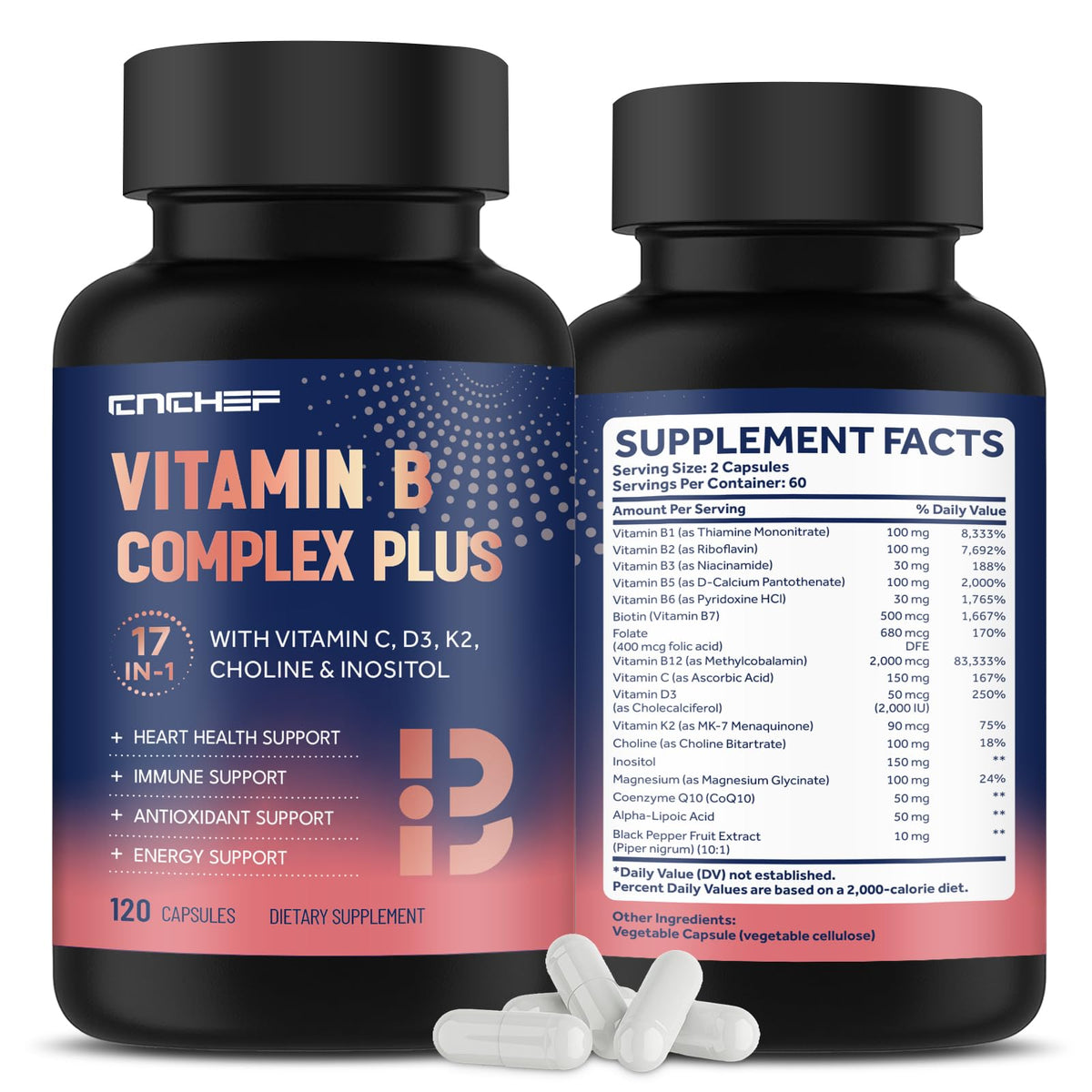 CNCHEF B-Complex 17-en-1 120 capsules vue de face
