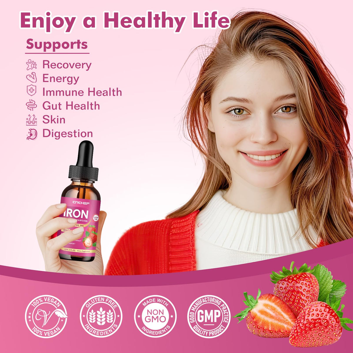 CNCHEF Complément Alimentaire Fer Liquide 18mg dosage de 2ml avec pipette