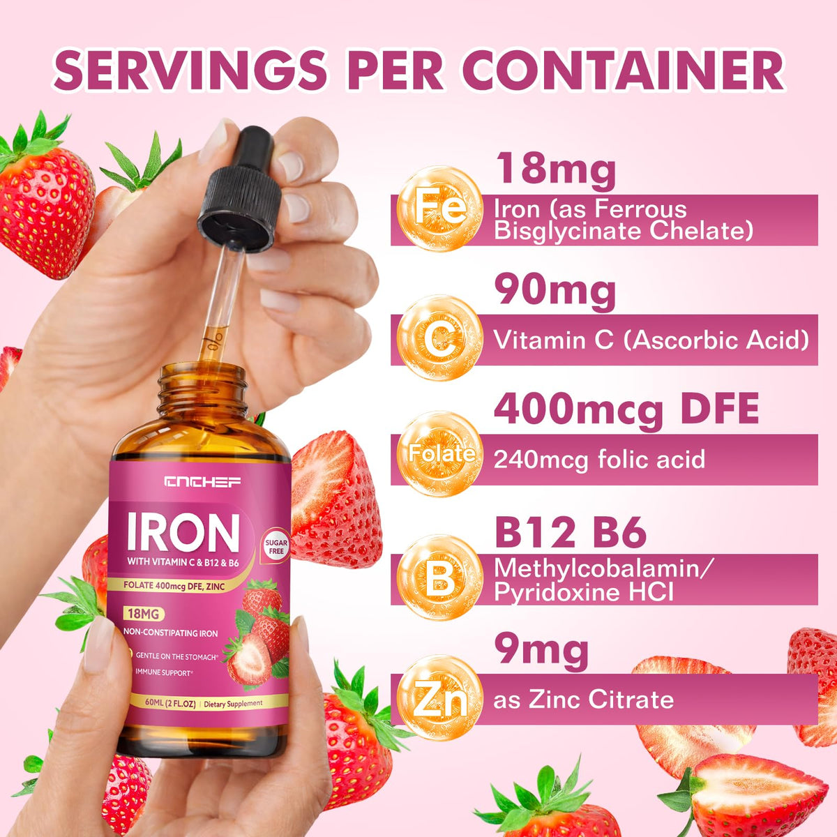 CNCHEF Complément Alimentaire Fer Liquide 18mg vue arrière du flacon