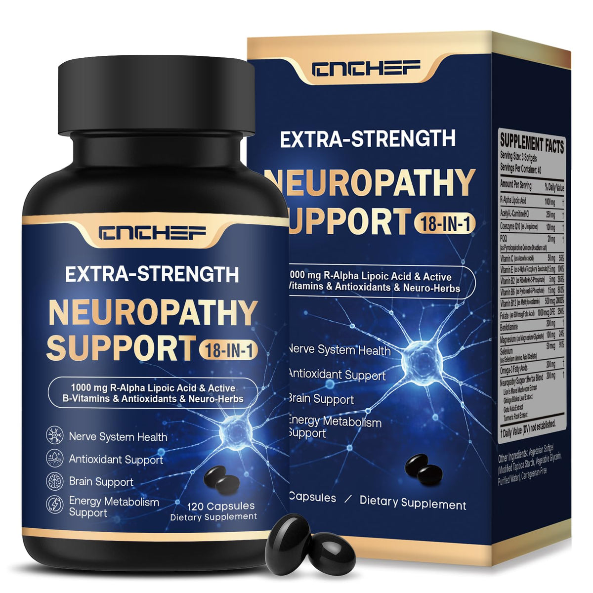 CNCHEF Complément Alimentaire Nerveux 1000mg R-Alpha Lipoïque devant