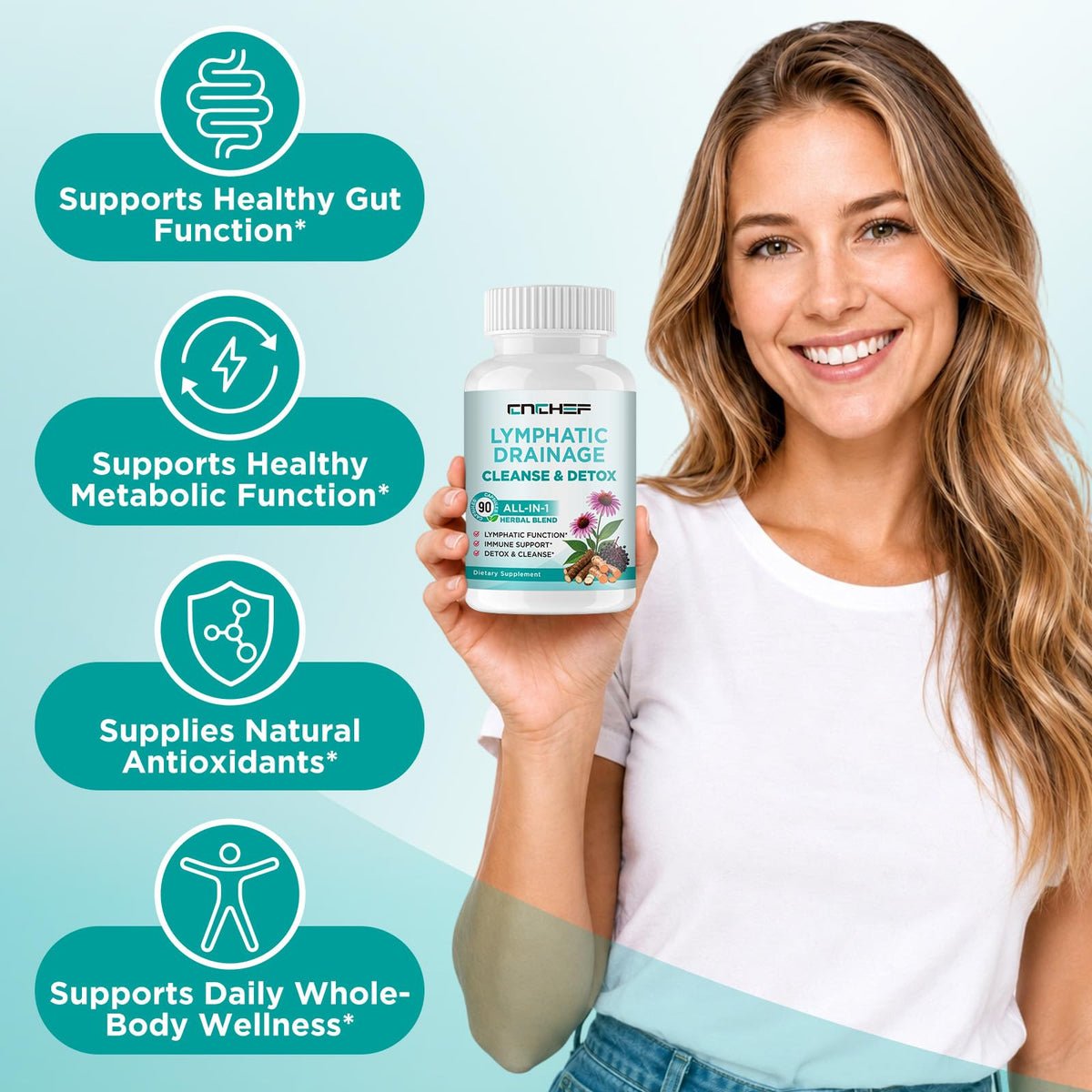 CNCHEF Complément Drainage Lymphatique 90 Capsules avec ingrédients
