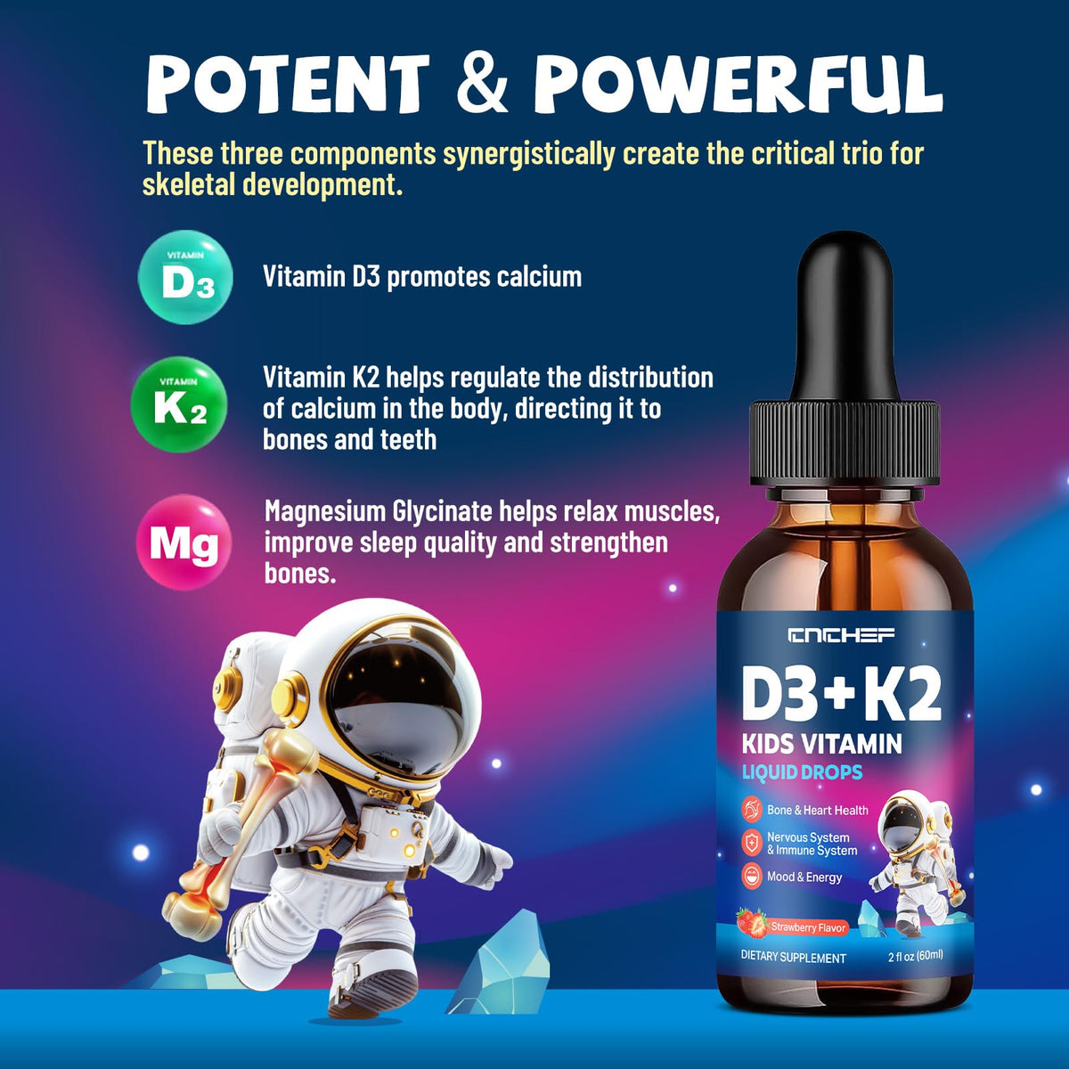CNCHEF Gouttes de Vitamine D3 K2 pour Enfants 60ml étiquette