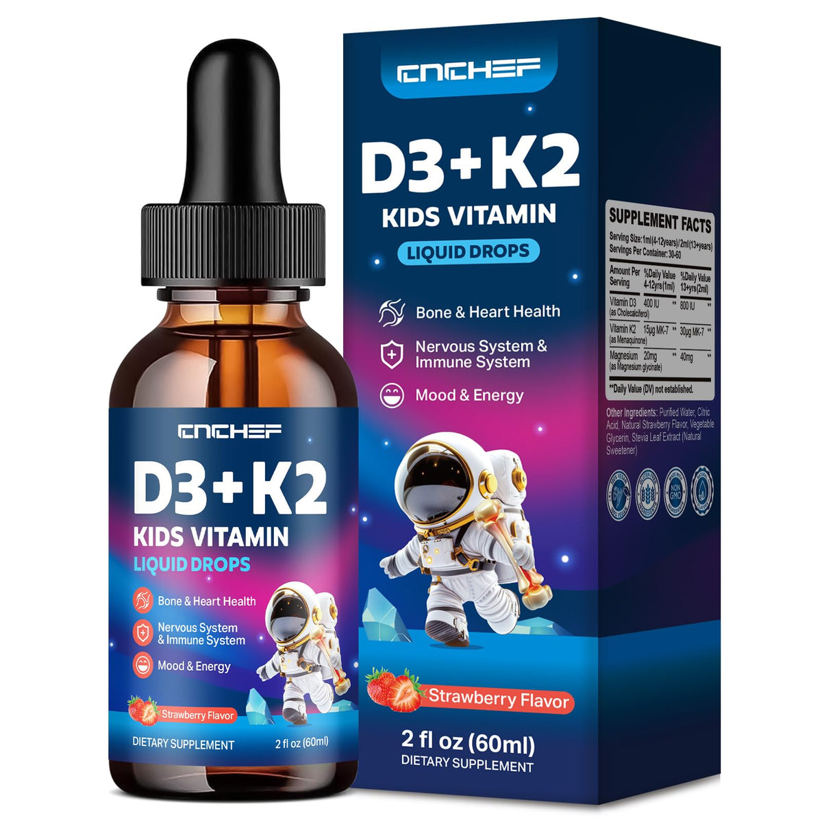 CNCHEF Gouttes de Vitamine D3 K2 pour Enfants 60ml vue avant