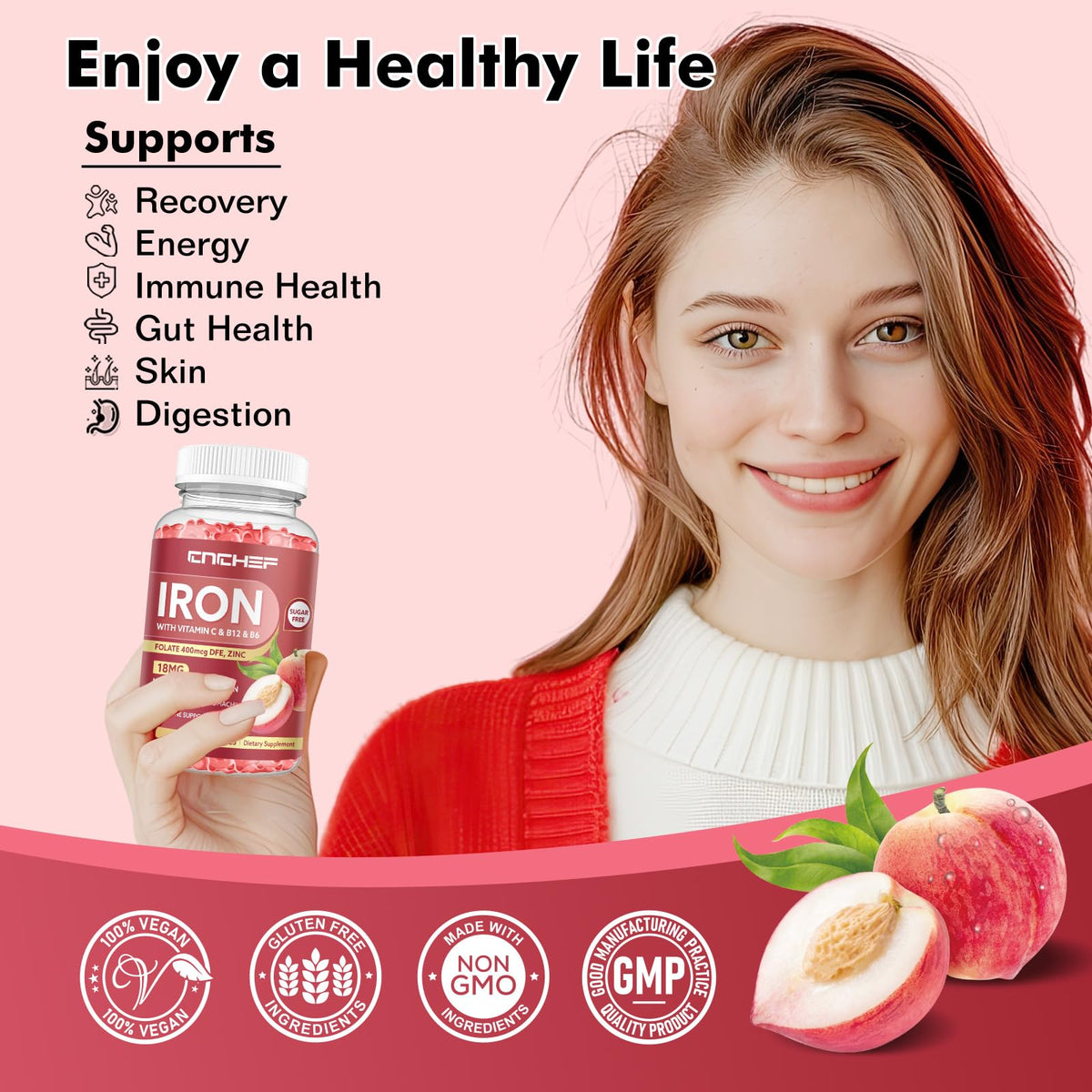 CNCHEF Gummies au Fer 120 Gummies - Détails de l'Emballage