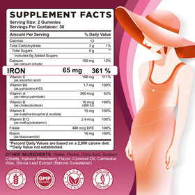 CNCHEF Gummies de Fer 65mg, côté du flacon montrant le dosage