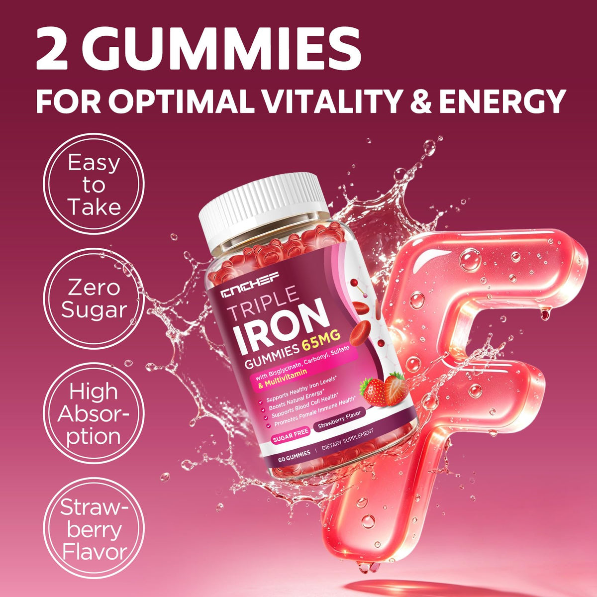 CNCHEF Gummies de Fer 65mg, ingrédients sur l'emballage