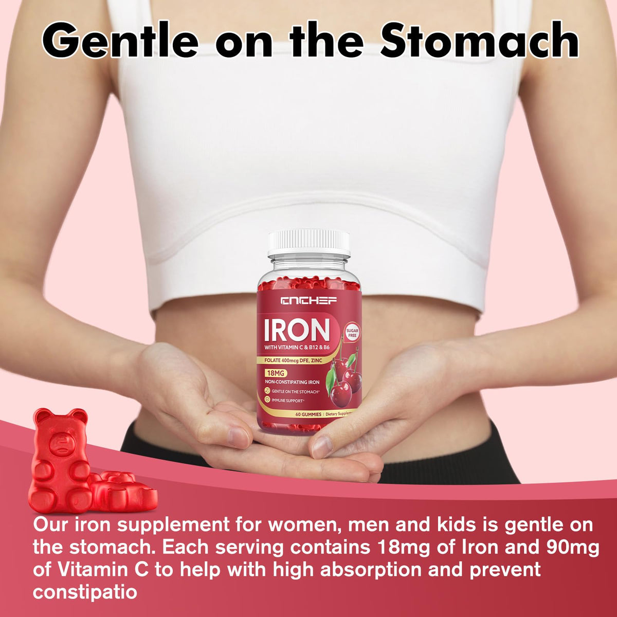 CNCHEF Gummies Fer Cerise avec ingrédients affichés