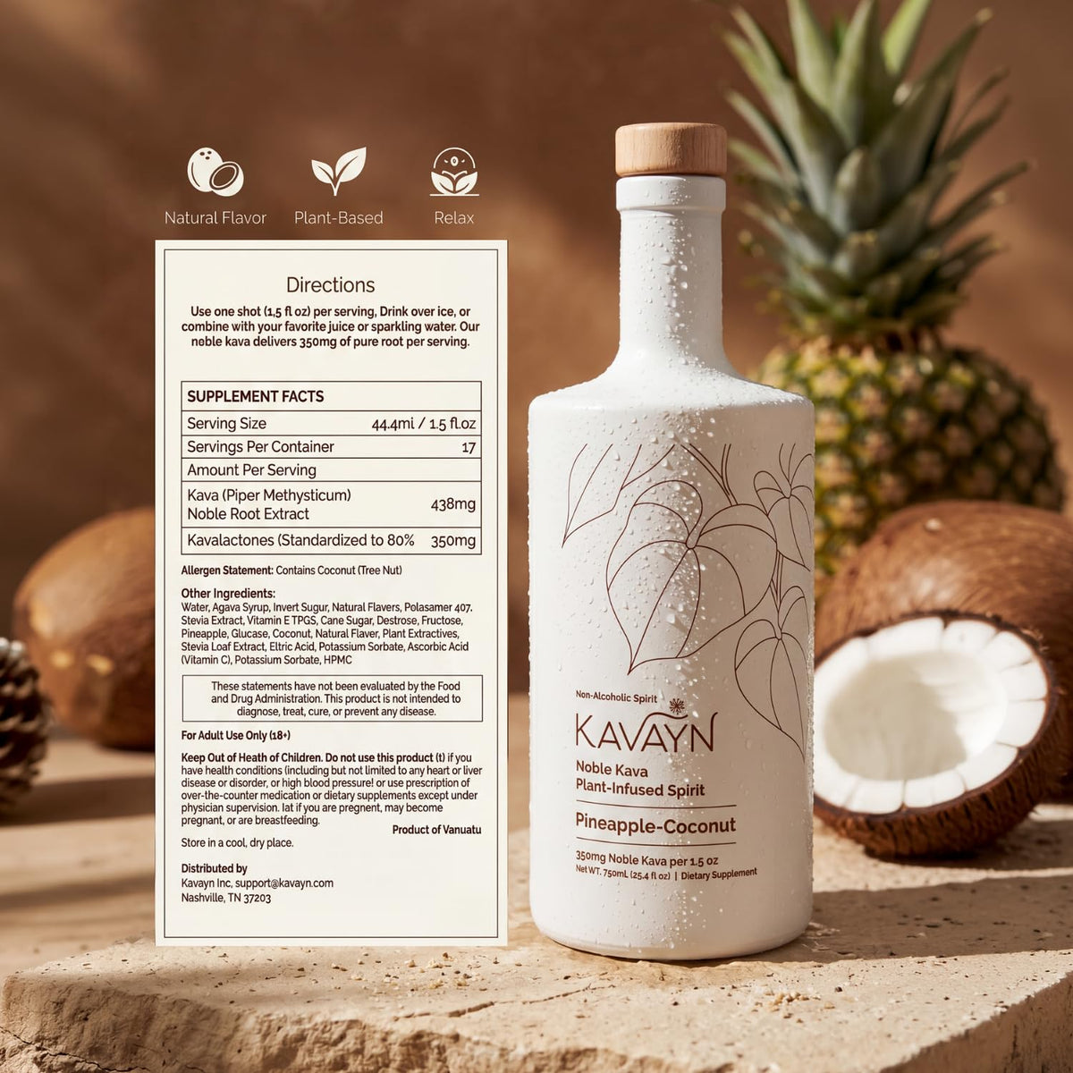 Cocktail mocktail à base de Kavayn Kava Ananas Coco