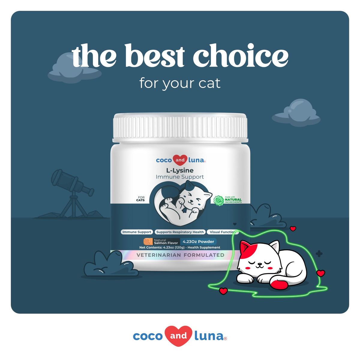 Coco and Luna L-Lysine pour Chats 900mg poudre en utilisation avec un chat