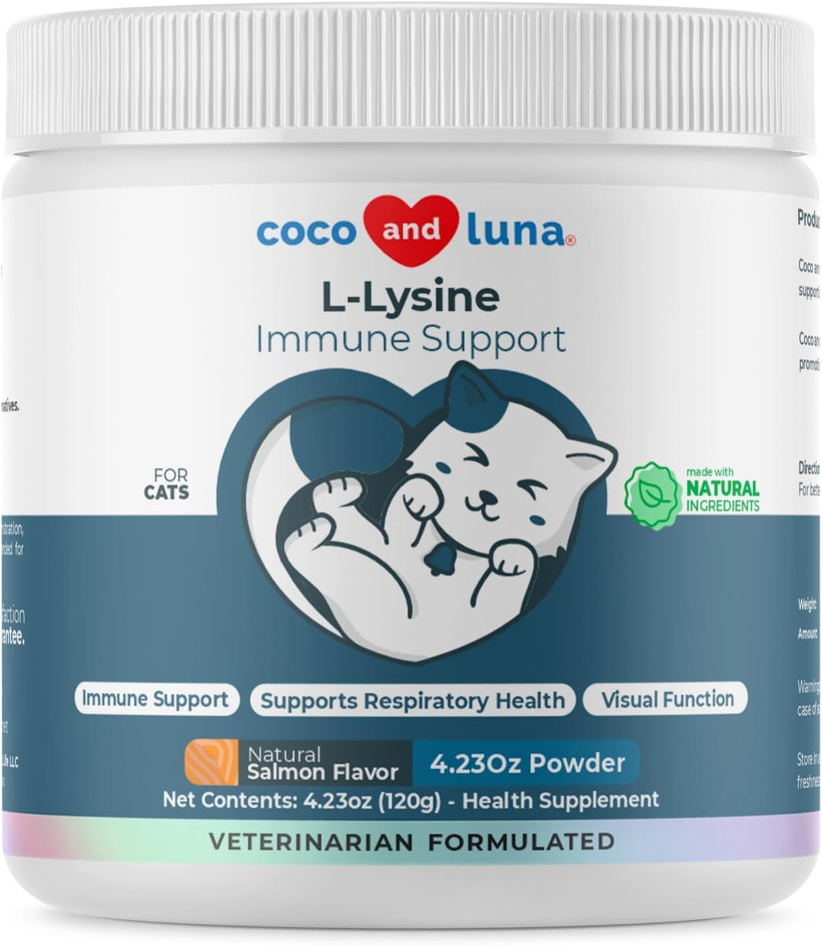 Coco and Luna L-Lysine pour Chats 900mg poudre frontale