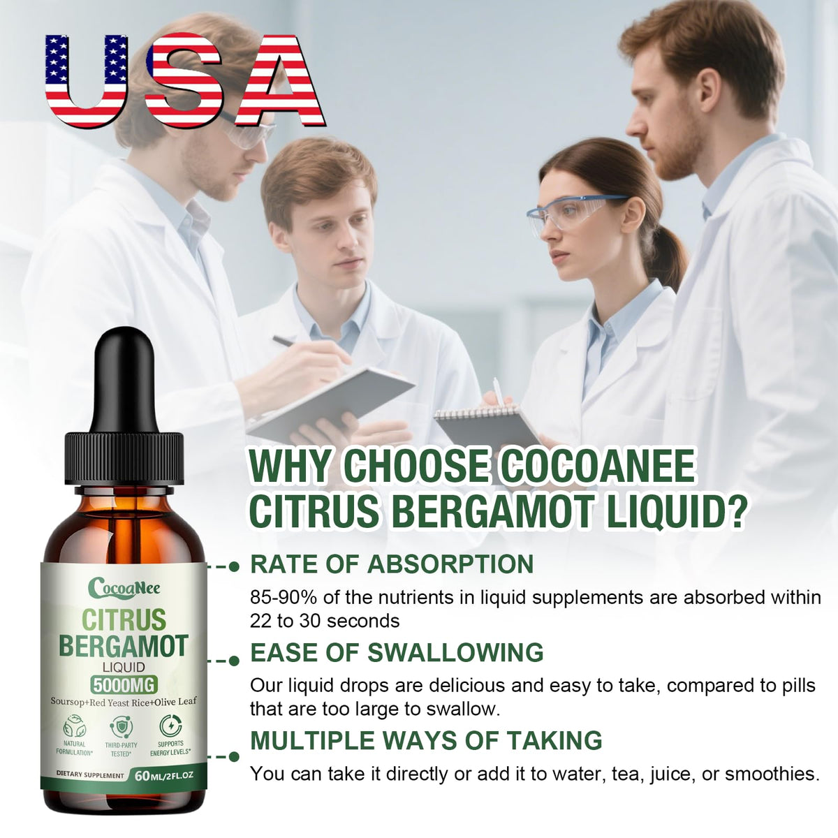 CocoaNee Citrus Bergamot 5000MG, flacon avec bouchon