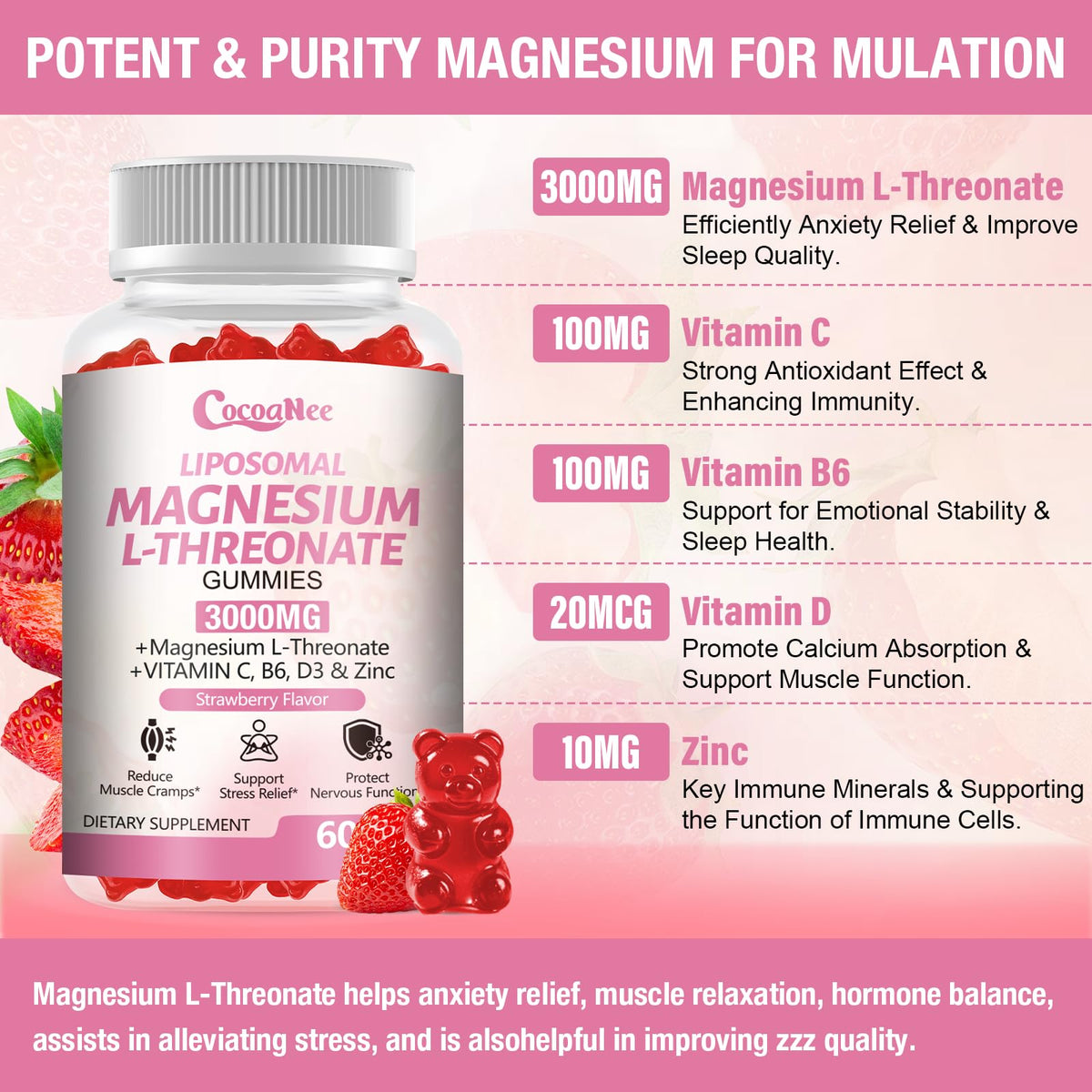 CocoaNee Gummies de Magnésium L-Thréonate - vue de côté