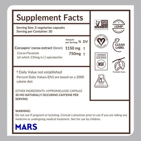 CocoaVia Flavanols 750mg en gélules avec un fond neutre