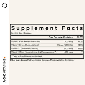 Codeage ADK Vitamines A, D3, K1 et K2 - Capsules vue de près