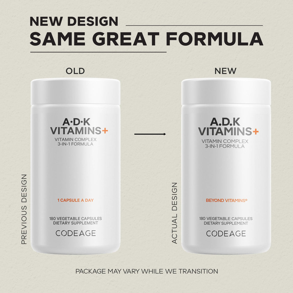 Codeage ADK Vitamines A, D3, K1 et K2 - Flacon arrière