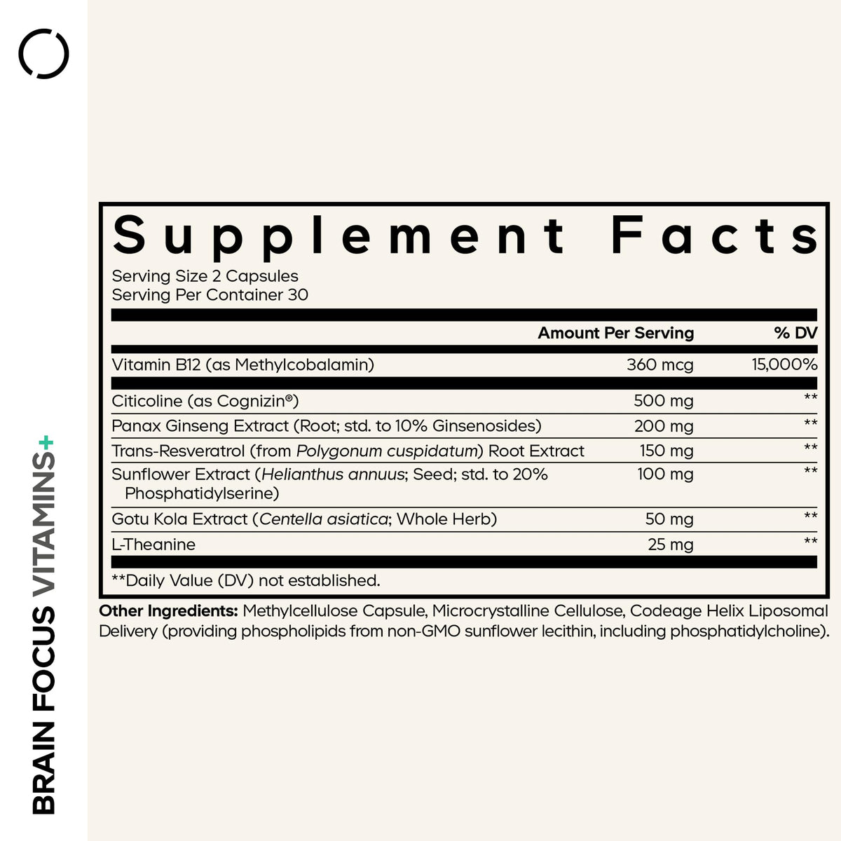 Codeage Brain Focus Vitamins+ étiquetage et composition