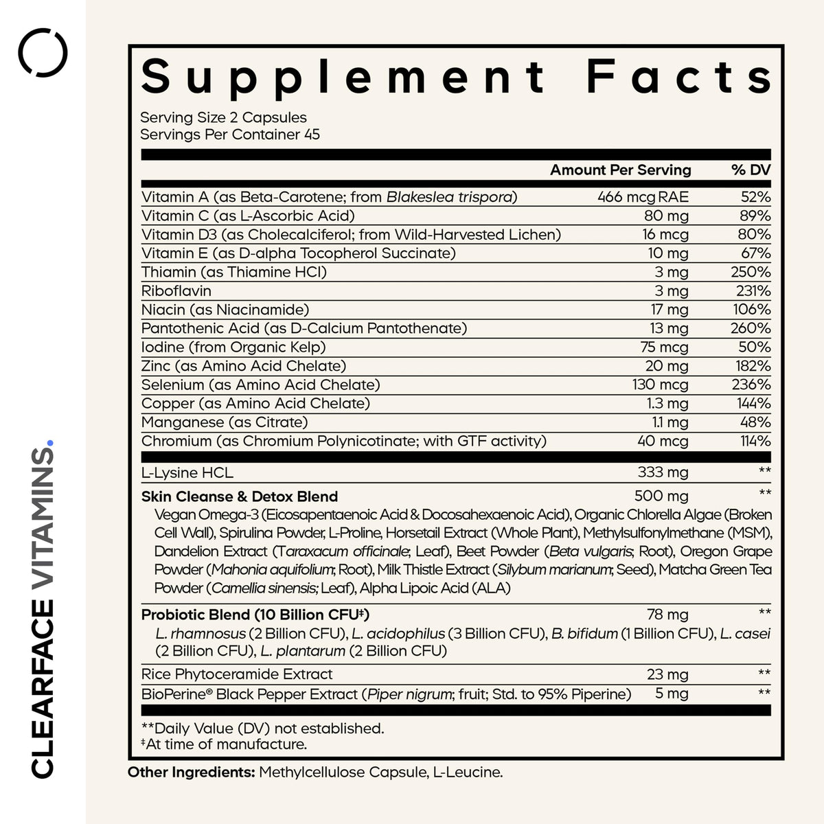 Codeage Clearface Vitamins capsules ouvertes sur une table