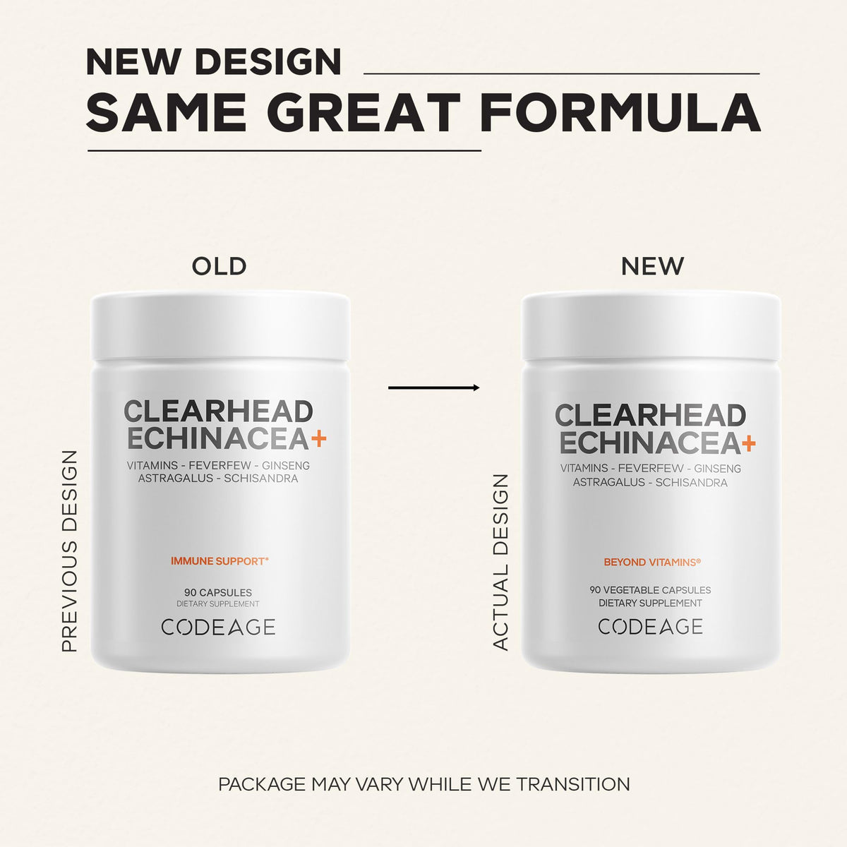 Codeage Clearhead Échinacée bouteille ouverte avec capsules