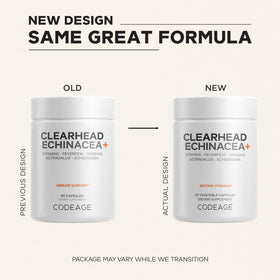 Codeage Clearhead Échinacée bouteille ouverte avec capsules