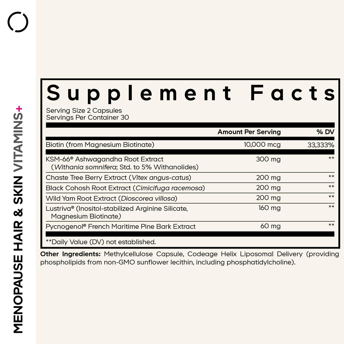 Codeage Compléments Alimentaires Femmes Menopause Cheveux & Peau 60 Capsules côté