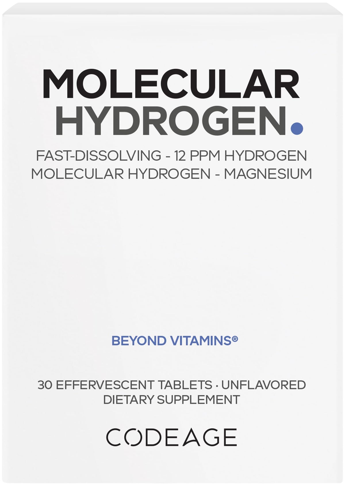 Codeage comprimés d'hydrogène moléculaire 12 PPM boîte vue avant