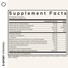 Codeage E-Sport Vitamins 90 Capsules vue arrière montrant les ingrédients
