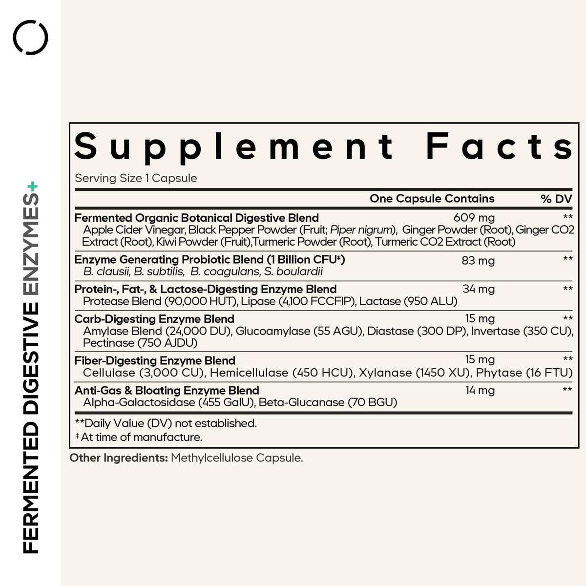 Codeage Enzymes Fermentés 14 Enzymes + Probiotiques, capsules sur fond blanc