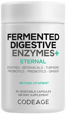 Codeage Enzymes Fermentés 30 Capsules, vue avant du flacon