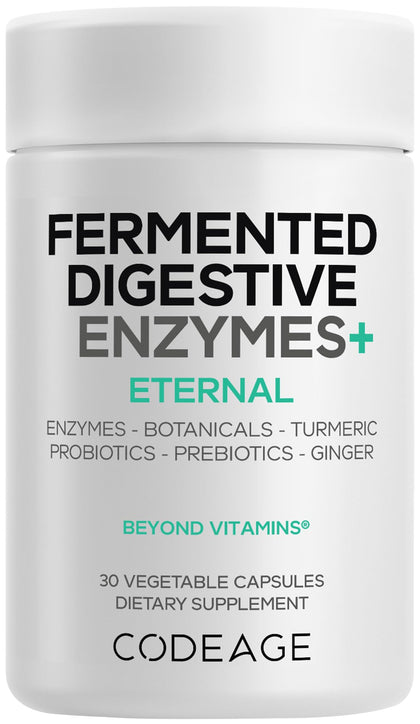 Codeage Enzymes Fermentés 30 Capsules, vue avant du flacon