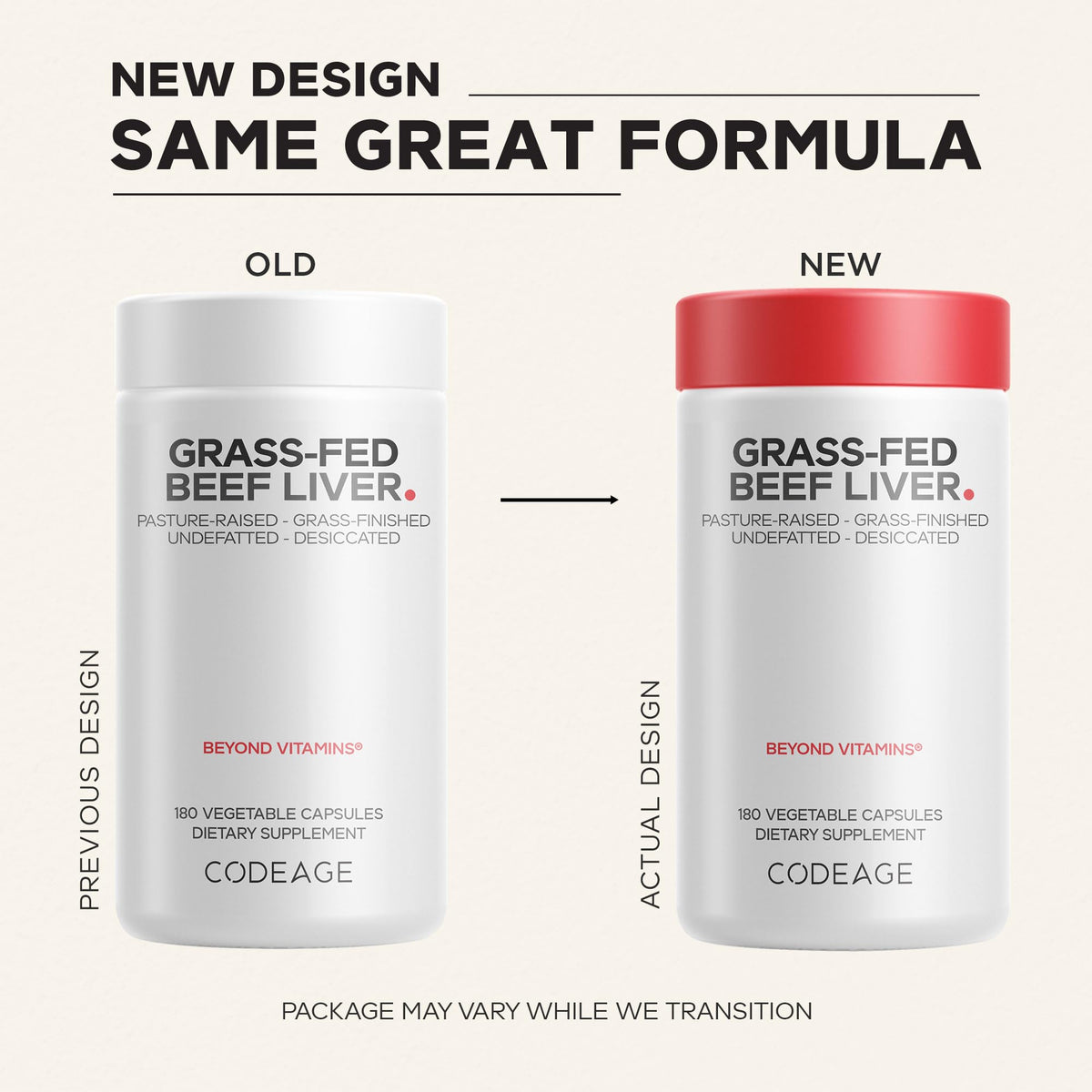 Codeage Foie de Bœuf Déshydraté 180 capsules, étiquette avec dosage